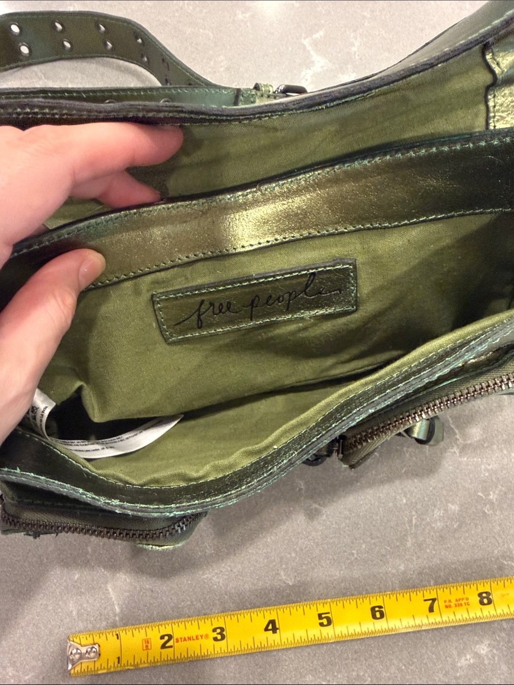 Leather Free People Olive Green Metallic Crossbody Shoulder Bag - Picture 4 of 8